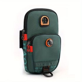 Outdoor Arm Bag; Sports Running Phone Pouch; Women's Nylon Coin Purse With Earphone Hole (Color: Black green)