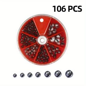 106/205pcs Round Split Shot Weights Set; Removable Split Shot Dispenser; Fishing Weights Sinkers; Fishing Tackle Accessories (My Quantity: Red-106pcs)