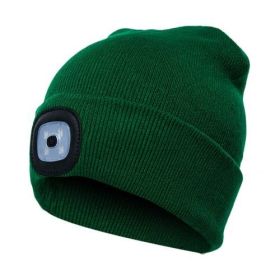 LED Knit Hat Button Cell Type Knitted Hat With Light Glowing (Style: B, Color: Dark green)