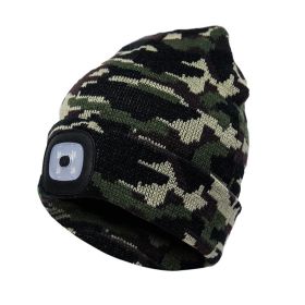 LED Knit Hat Button Cell Type Knitted Hat With Light Glowing (Style: C, Color: Camouflage gold)