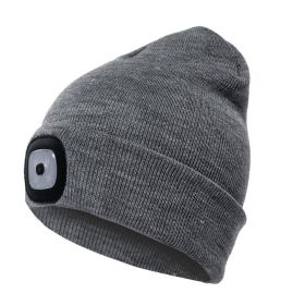 LED Knit Hat Button Cell Type Knitted Hat With Light Glowing (Style: B, Color: Grey)