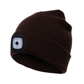 LED Knit Hat Button Cell Type Knitted Hat With Light Glowing (Style: B, Color: Brown)