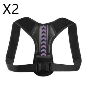 Back Posture Corrector Belt Adjustable Clavicle Spine Back Shoulder Lumbar Men Women Posture Correction (Color: Black purple 2PCS, size: M)