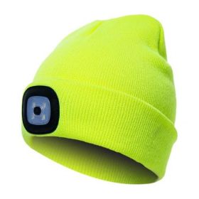 LED Knit Hat Button Cell Type Knitted Hat With Light Glowing (Style: B, Color: Fluorescent yellow)