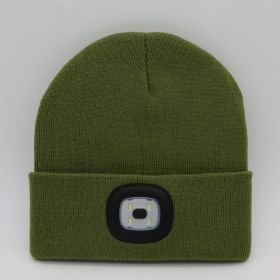 LED Knit Hat Button Cell Type Knitted Hat With Light Glowing (Style: C, Color: Army Green)