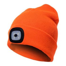 LED Knit Hat Button Cell Type Knitted Hat With Light Glowing (Style: C, Color: Orange)