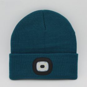 LED Knit Hat Button Cell Type Knitted Hat With Light Glowing (Style: B, Color: Ink green)