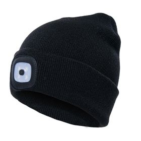 LED Knit Hat Button Cell Type Knitted Hat With Light Glowing (Style: B, Color: Black)