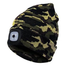 LED Knit Hat Button Cell Type Knitted Hat With Light Glowing (Style: C, Color: Camouflage green)