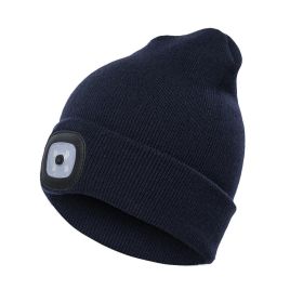 LED Knit Hat Button Cell Type Knitted Hat With Light Glowing (Style: C, Color: Blue)