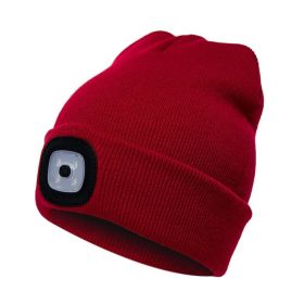 LED Knit Hat Button Cell Type Knitted Hat With Light Glowing (Style: B, Color: Red)