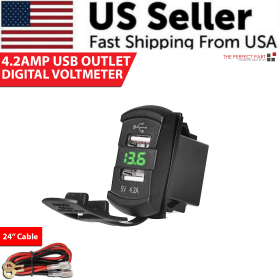 12V Dual USB Charger Socket LED Voltage Voltmeter Rocker Switch Panel Car Boat (Colors: Green)