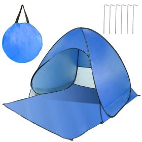 Pop Up Beach Tent Sun Shade Shelter Anti-UV Automatic Waterproof Tent Canopy for 2/3 Man w/ Net Window Storage Bag for Outdoor Beach Camping Fish (Color: Blue)