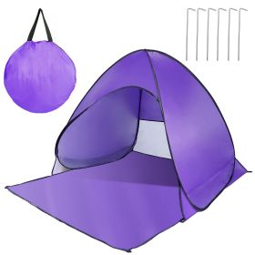 Pop Up Beach Tent Sun Shade Shelter Anti-UV Automatic Waterproof Tent Canopy for 2/3 Man w/ Net Window Storage Bag for Outdoor Beach Camping Fish (Color: Purple)