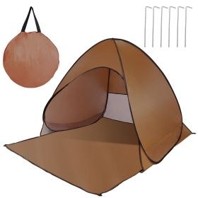 Pop Up Beach Tent Sun Shade Shelter Anti-UV Automatic Waterproof Tent Canopy for 2/3 Man w/ Net Window Storage Bag for Outdoor Beach Camping Fish (Color: Coffee)