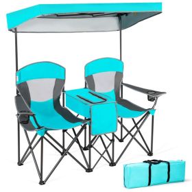 Portable Folding Camping Canopy Chairs with Cup Holder (Color: TURQUOISE)